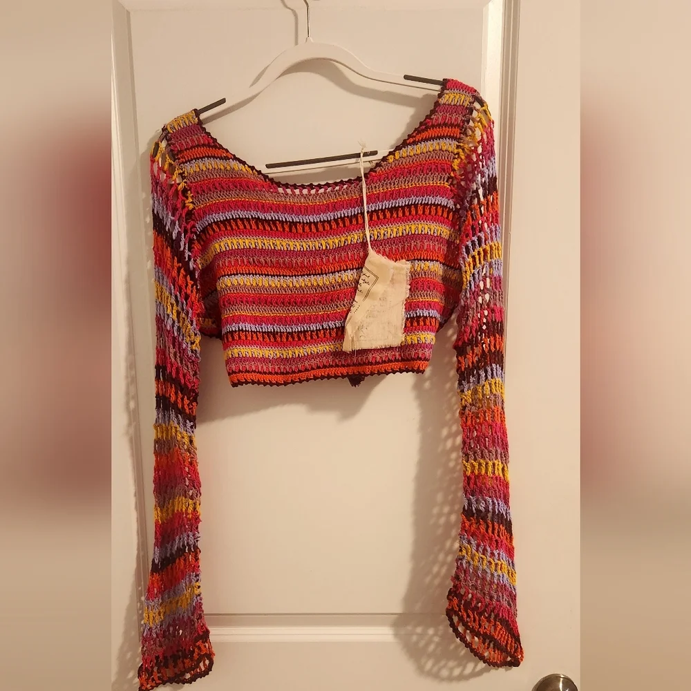 New Free People Multicolor‎ Crochet A-Line Skirt And Top Very Beautiful Set.
